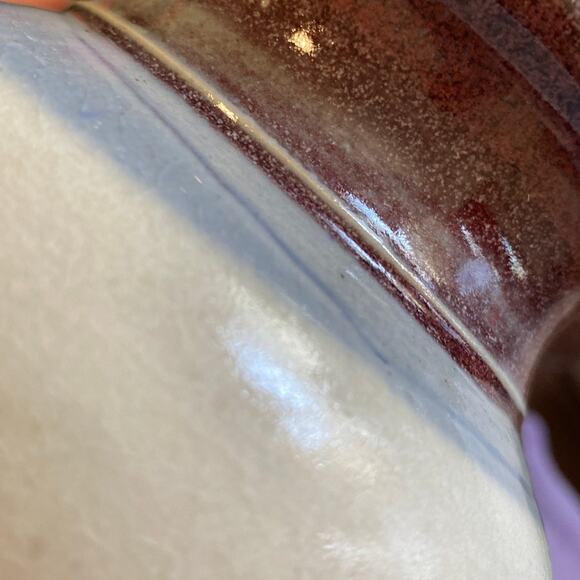 Porcelain Vase Signed Marked KJ Pottery Purple/Red Blue Cream Crazing Vintage - Picture 12 of 13